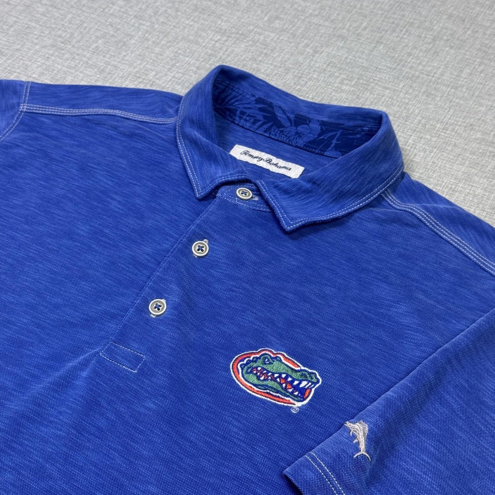 Tommy Bahama Florida Gators Polo Shirt Men L Blue Short Sleeve NCAA Football